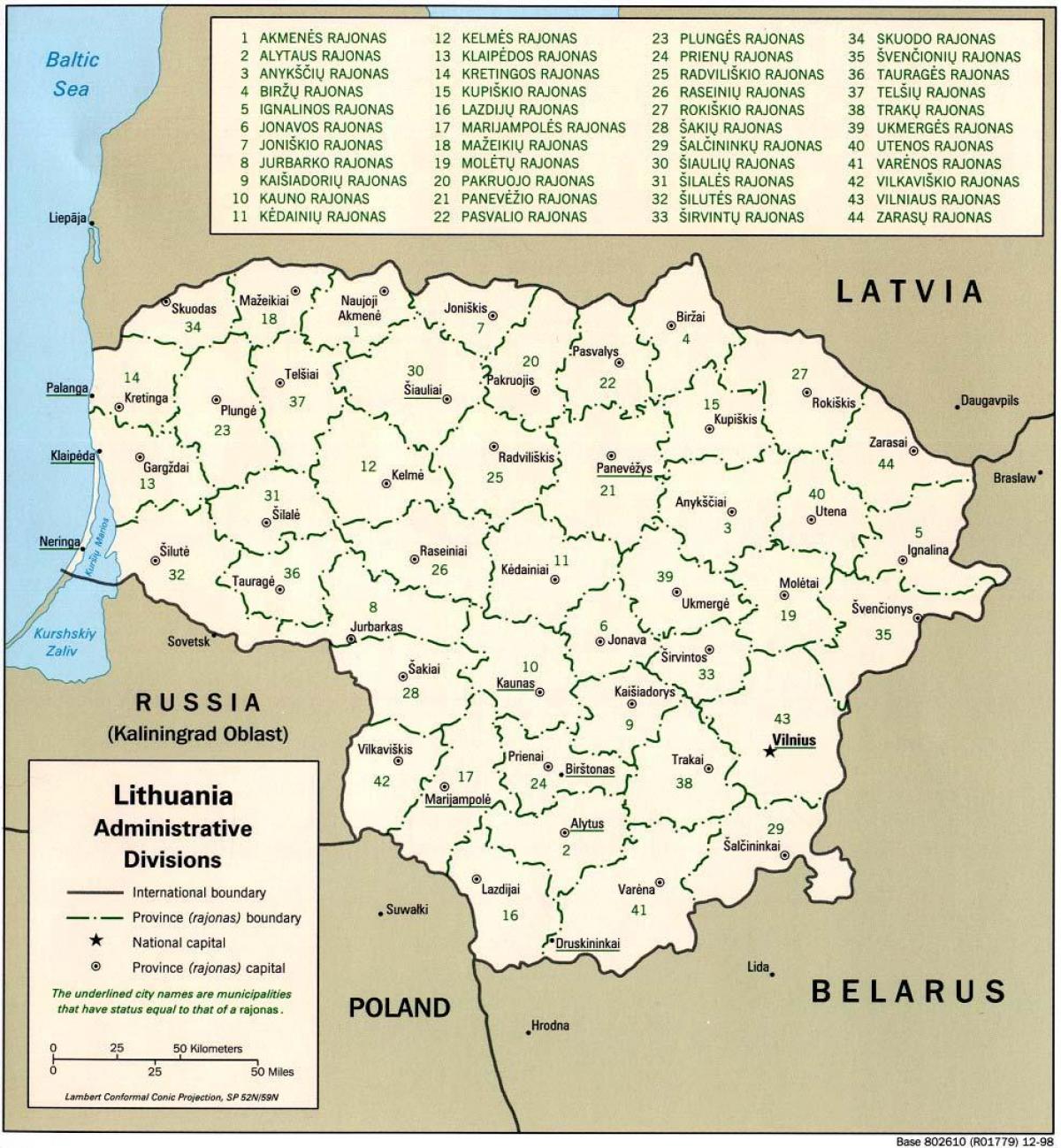 Karta för karta Litauen med städer