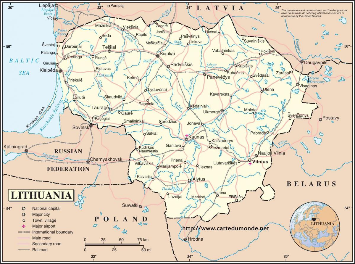 Karta över Litauen land