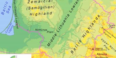 Karta över Litauen fysiska
